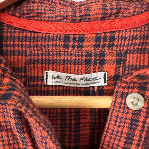 We The Free Orange Plaid Button-Up Shirt XS - Picture 4 of 5